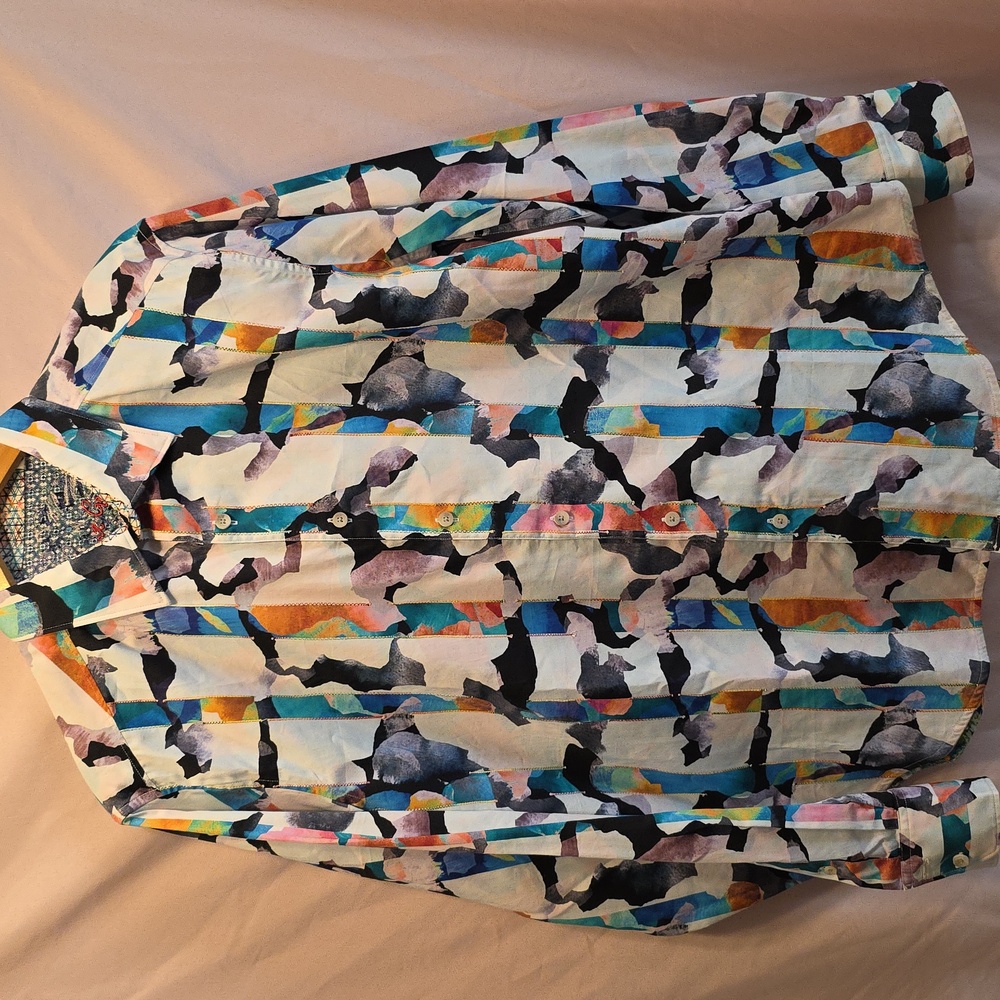 Robert Graham Blue and Red Geometric Shirt Mens Size Large (Frank #13)